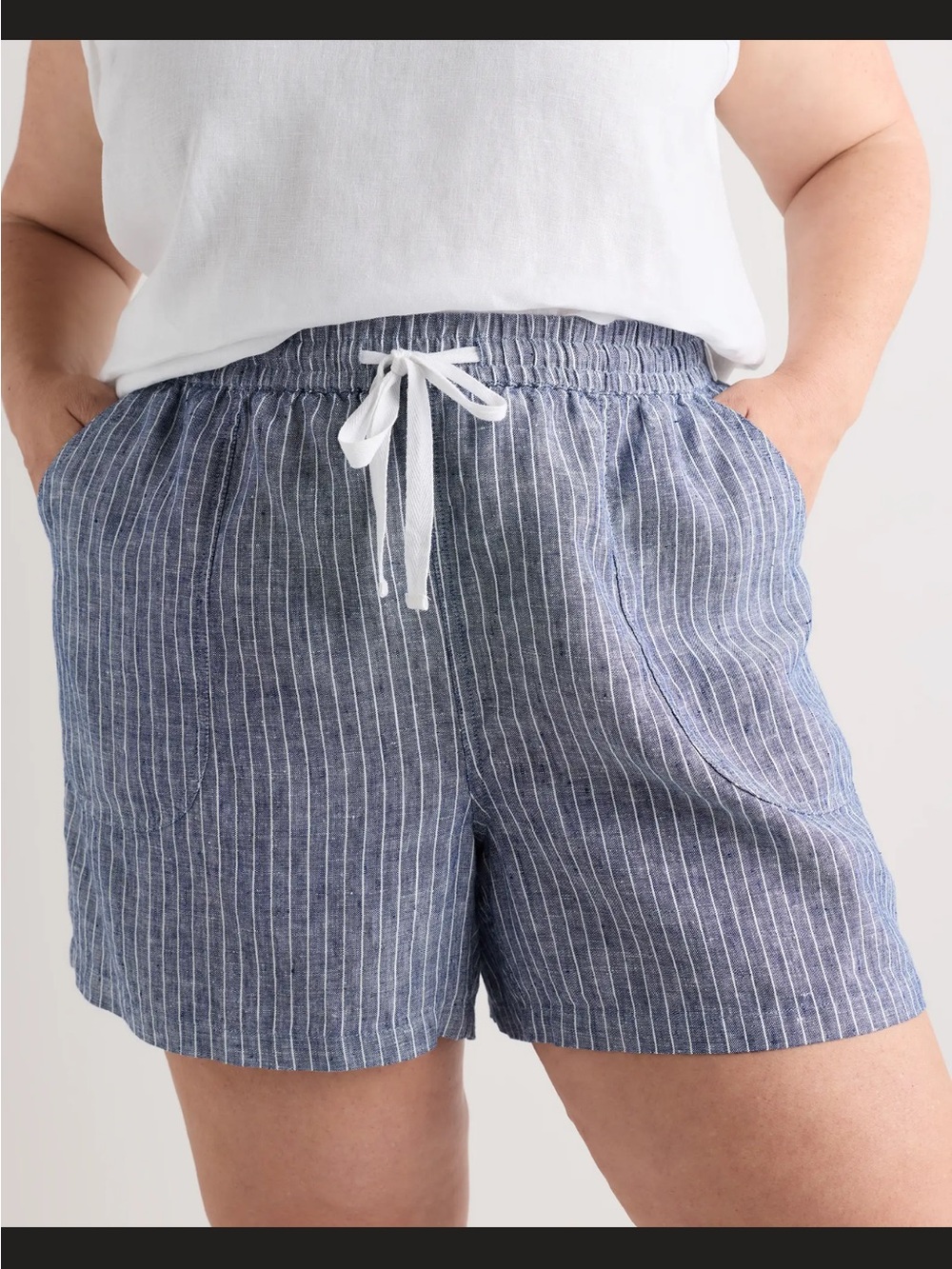 Quince 100% European Linen Chambray Stripe Drawstring Women’s Shorts